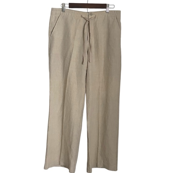 GAP 100% Linen Drawstring Cream Pants Wide Leg Size 8 - Picture 1 of 6